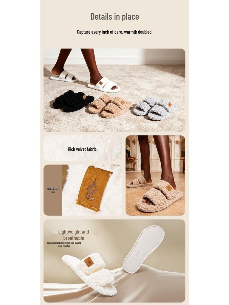 Open-Toe Fuzzy Slippers - Japanese Style, Non-Slip Indoor Cotton, Four Seasons Plush Comfort