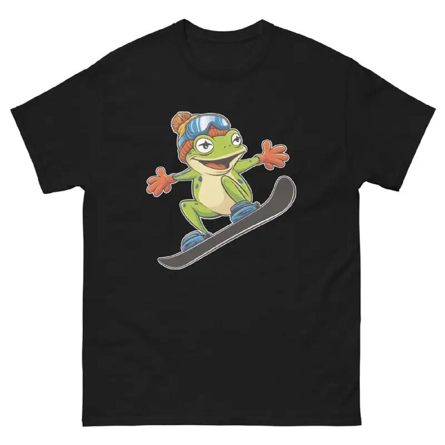 Frog Snowboarding Fun Cartoon Snowboarder T Shirt S