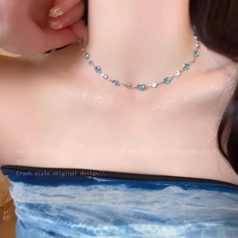 Summer Wind Blue Butterfly Necklace Girl Cool Advanced Sense Design Collarbone Chain Double Layer Niche