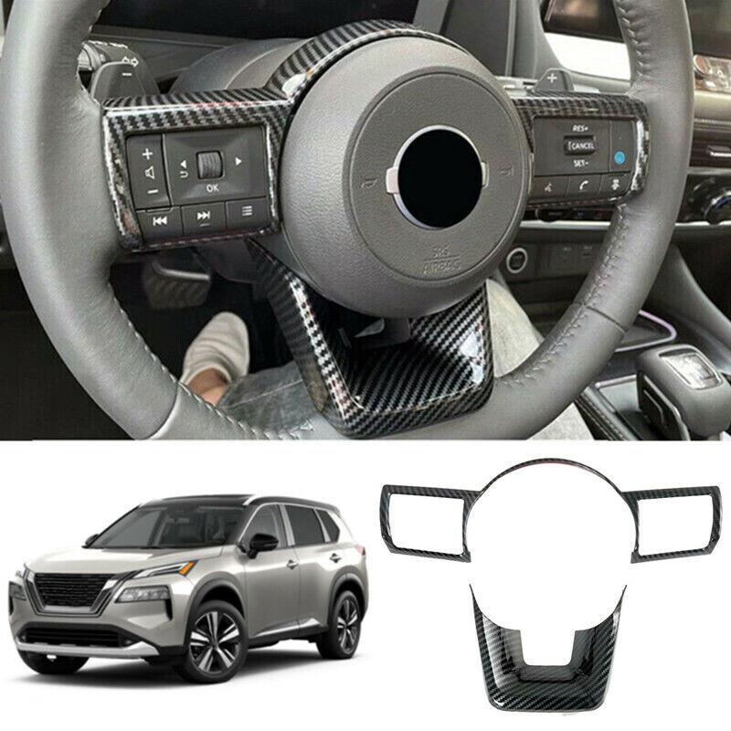For Nissan Rogue 2021-2024 Carbon Fiber 2X Inner Steering Wheel Decor Cover Trim