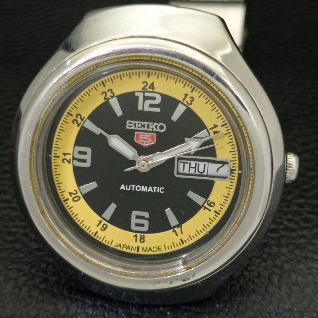 GEBRAUCHTE VINTAGE SEIKO 5 AUTOMATIK 6319A JAPAN HERREN SCHWARZES ZIFFERBLATT UHR a433808-2