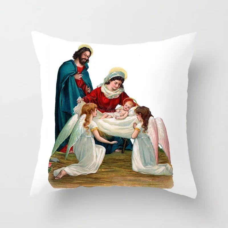 Nativity Cushions Case Retro Oil Painting Christmas Pillowcase Hot Jesus Christ Print Throw Pillows Case Sofa Chair Room Decor