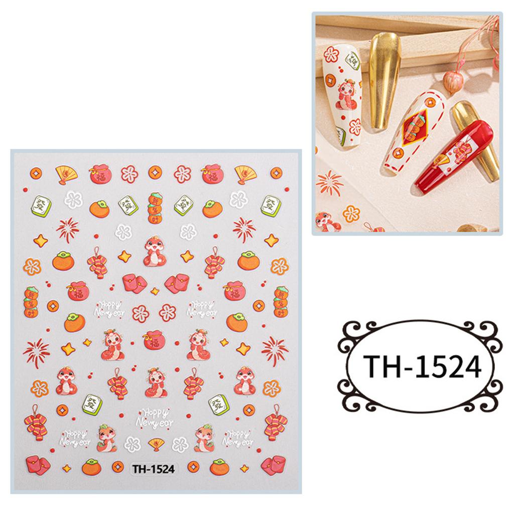 1 Sheet Chinese New Year Nail Stickers with Cartoon Designs Festival Nail Accesories Nail Decals for DIY Nail Art