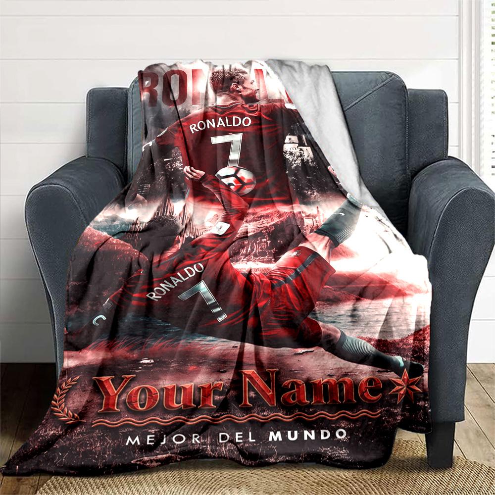 Cristiano Ronaldo (143) Personalized Text Blanket Multi-purpose Customizable Blanket Warmthful Decor Suitable for Sofa Nap Livingroom Picnics