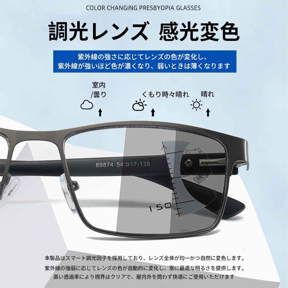 Reading Progressive Multifocal Senior Blue Light Stylish Square Lightweight Reading Glasses with Gunmetal Color B1378 [FEISEDY] Men's Glasses, Lenses,