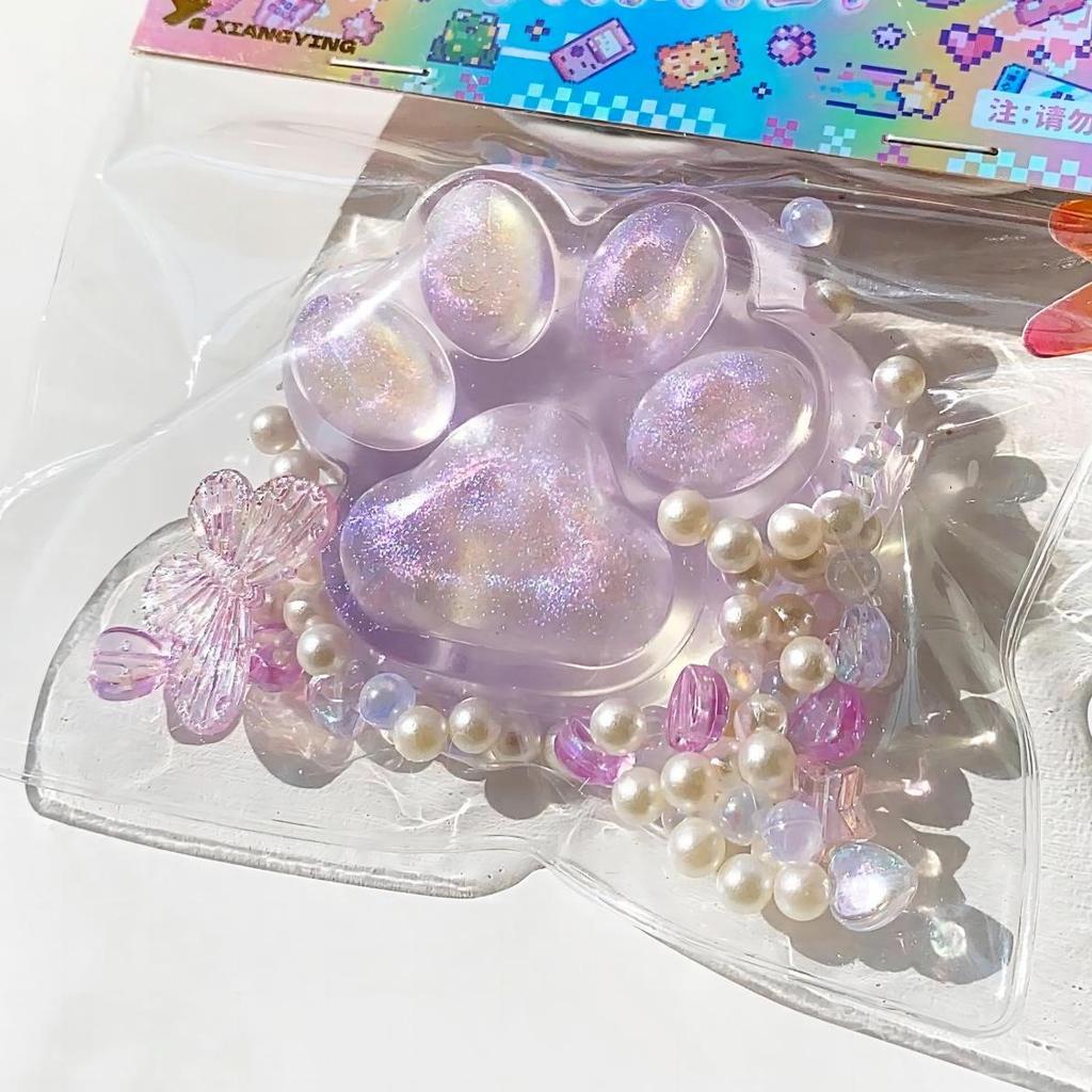 Transparent Jelly Crystal Cat Paw Squeeze Toy - Cute Decompression Slime for Girls