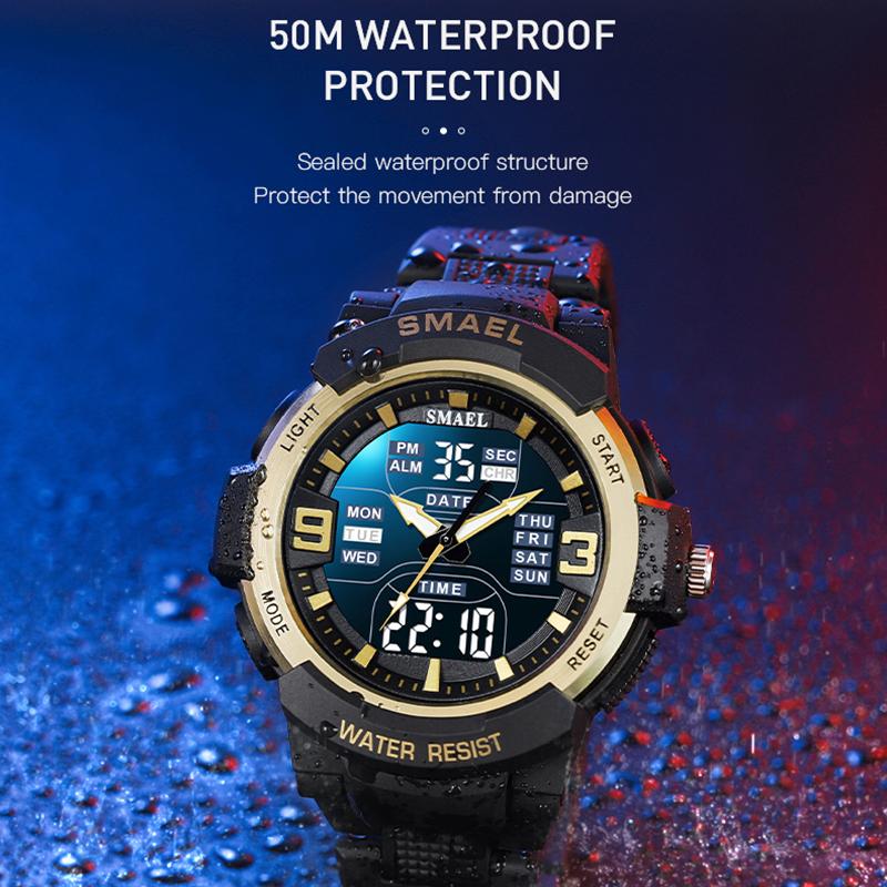 Herre Militærklokke Nye moteklokker Quartz Armbåndsur Herre 50m vanntett sportsklokke Digital Shock Army Watch