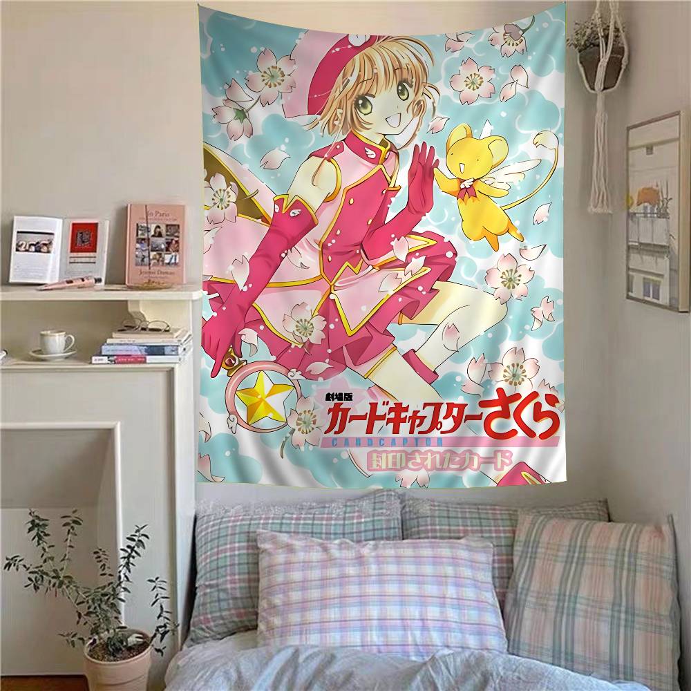 Anime Cardcaptor Sakura Anime Tapestry Hippie Flower Wall Carpets Dorm Decor Wall Hanging Home Decor