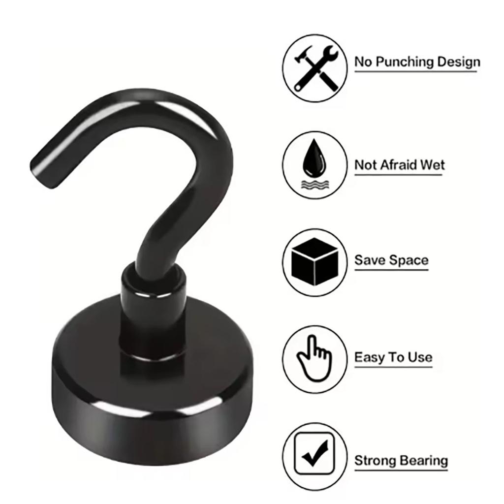 6Pcs Strong Magnetic Hooks Punch-Free Wall Magnet Hook for Keys Coat Hanging Hanger Kitchen Fridge Bathroom Office Organizer