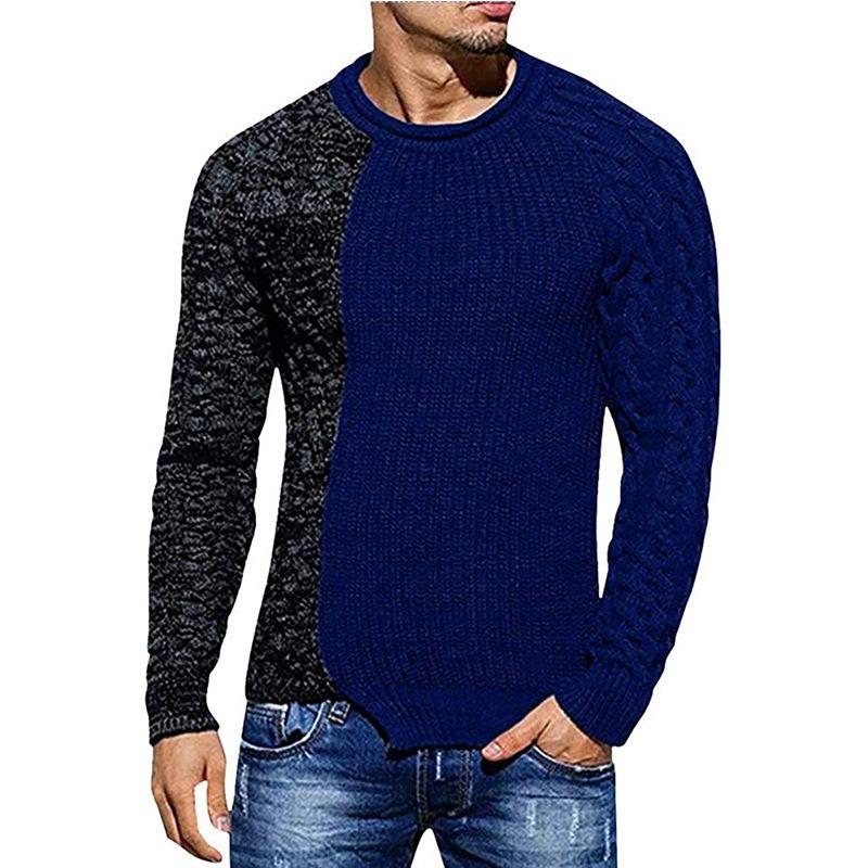 Men's Color Block Crewneck Sweater, Muscle Fit Long Sleeve Knit Pullover Jumper, Autumn Winter European Style Men Knit Top