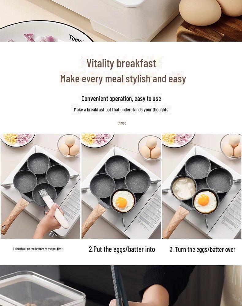 Non-Stick Four-Hole Omelette and Egg Dumpling Pan – Multi-Functional Stone Frying Pan for Breakfast and Steak