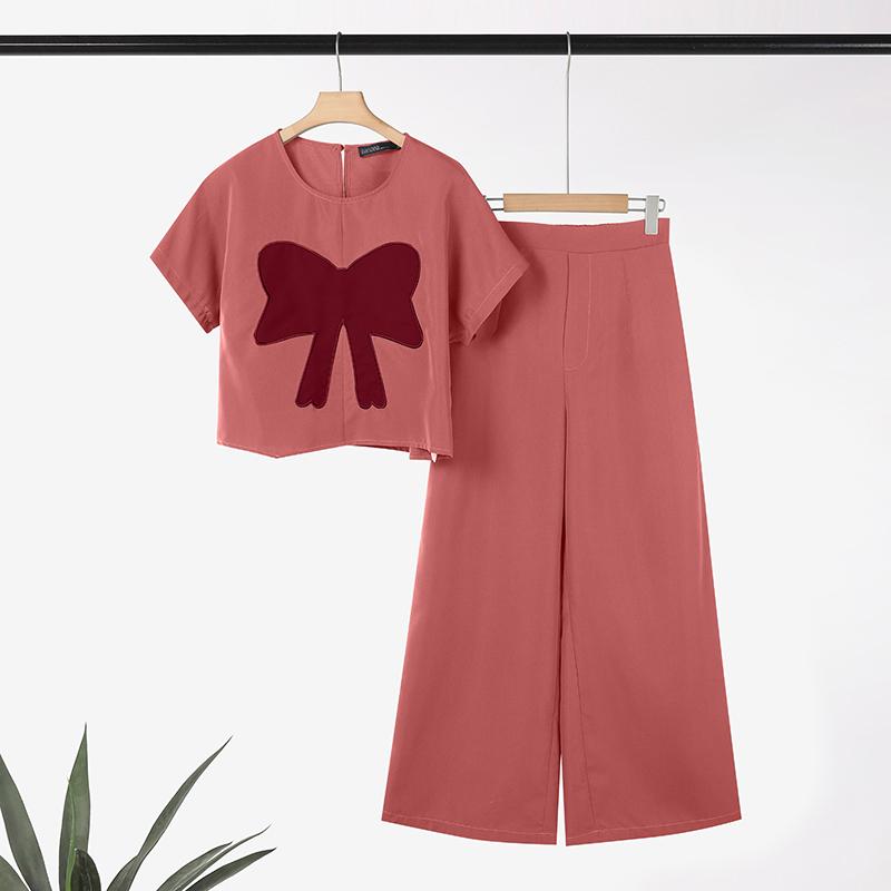 ZANZEA Conjuntos Casuais de Duas Peças para Mulheres: Blusa Floral de Manga Curta e Calças