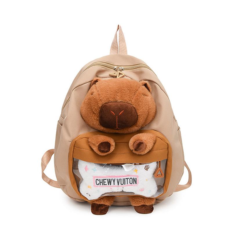 Забавный плюшевый рюкзак в виде капибары, вместительный, для школы, милый мягкий рюкзак с изображением животного, подарок для девочки. хаки