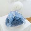 Puppy Gown Fluffy Pet Princess Dress Soft Cute Puppy Fairy Skirt Blue Big Bow Cat Dog Wedding Dress Birthday Party
