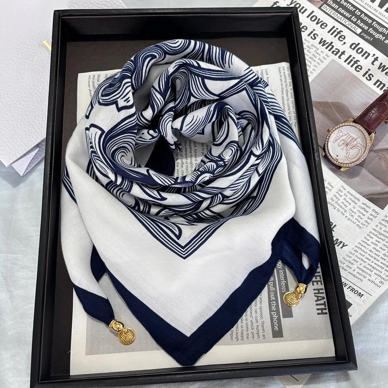 1Pc Magnetic Closure Versatile Neck Scarf Elegant Painted Pattern Luxury Silk Scarf Gift Necklace Cloth Accessories