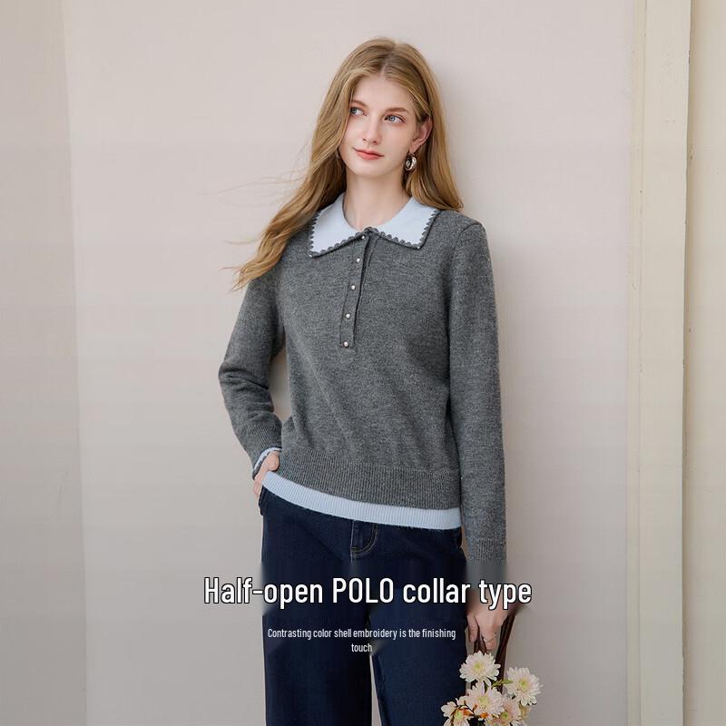 Xiangying Collegiate Style Polo Collar Knit Sweater