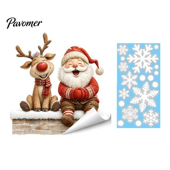 Wasserdichte PVC-Fensterfolie Weihnachtsklebefolie, Nikolaus und Rentier Aufkleber, Statische Festliche Wohnkultur Glasaufkleber für Feiertagsshop Türen