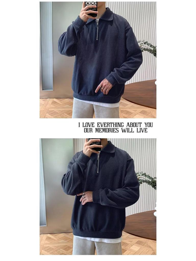 Men's Korean Style Casual Loose Half-Zip Lapel Polo Knit Top