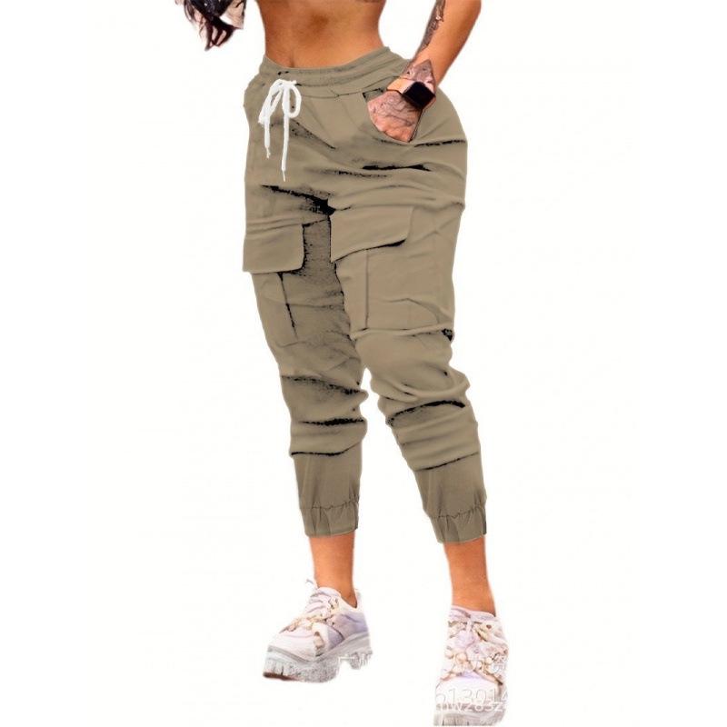 

2025 Plus Size Women s Solid Color Versatile Drawstring Cargo Pants with Flap Pockets Extra Large