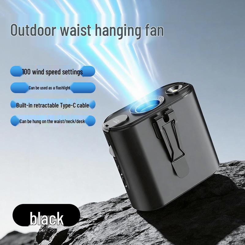 

Retractable Cord Waist Clip Fan: USB Rechargeable, Portable Power Bank, Neck Hanging, Outdoor Lighting, High-Speed. Private Model