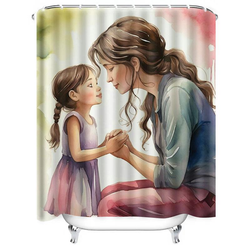 Mother And Daughter Bonding Waterproof Shower Curtain