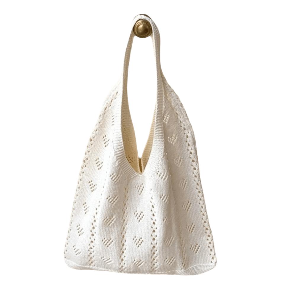 

Heart-Shaped Hollow Knitted Shoulder Bags Elastic Shopping Bags Fashion Crochet Tote Bags Vacation бежевий
