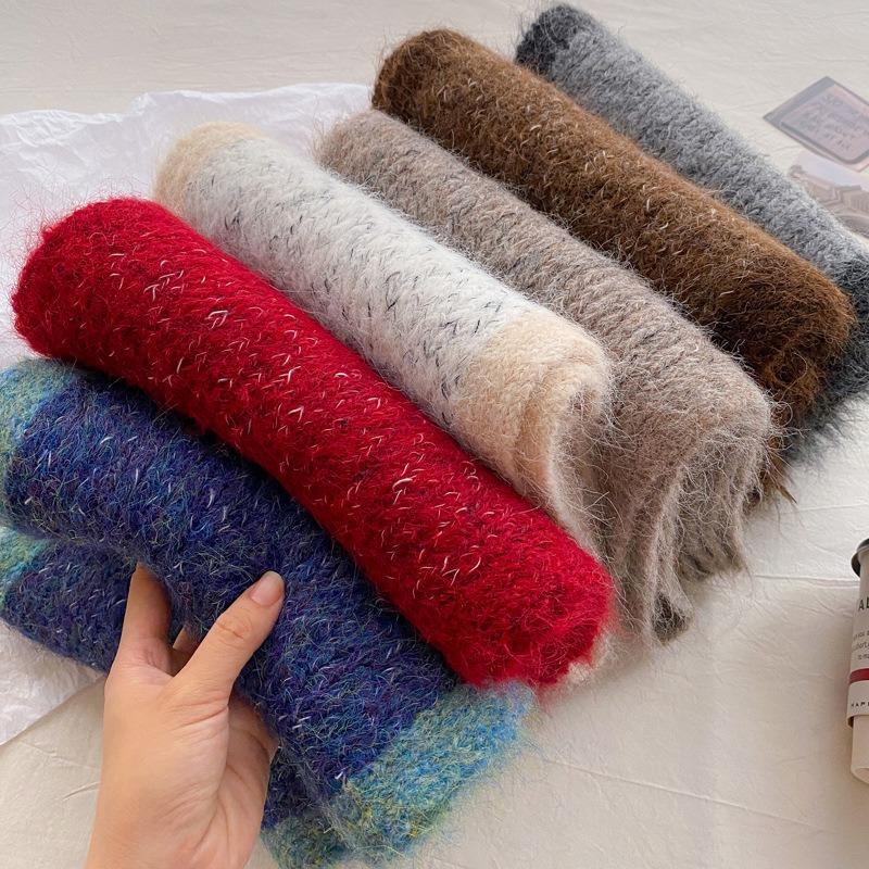 Wool color matching knitted small scarf women's winter warm student versatile wool couple scarf