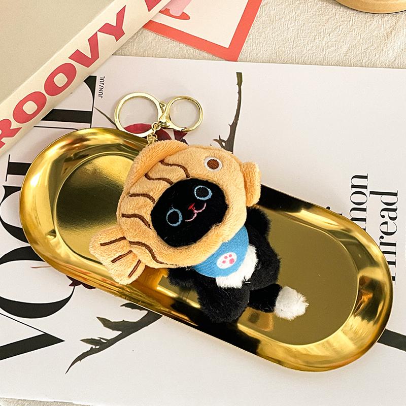 Taiyaki Headgear Plush Toy Keychain Cartoon Cat Soft Stuffed Doll Pendant Car Key Ring Backpack Bag Decor Kid Gift