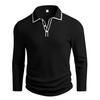 Men's Long Sleeve Polo Shirt Classic Button Placket Business Casual Golf Top for Spring Fall Wear