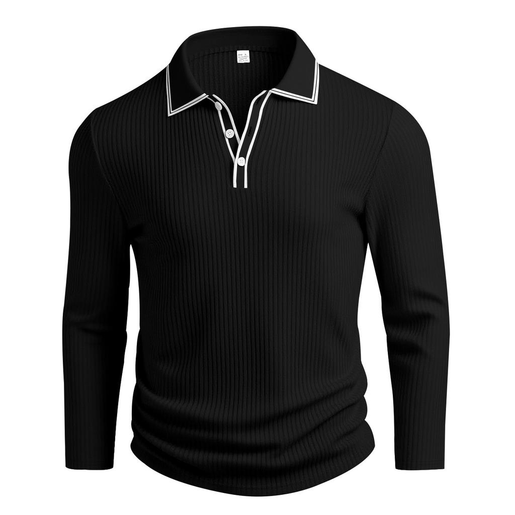 Men's Long Sleeve Polo Shirt Classic Button Placket Business Casual Golf Top for Spring Fall Wear