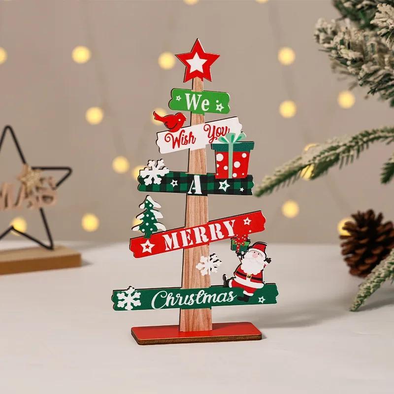Artisanal Wood Carved Christmas Ornaments Set Santa Claus Snowman Figurines Rustic Xmas Tree Hanging Pendants Home Decor