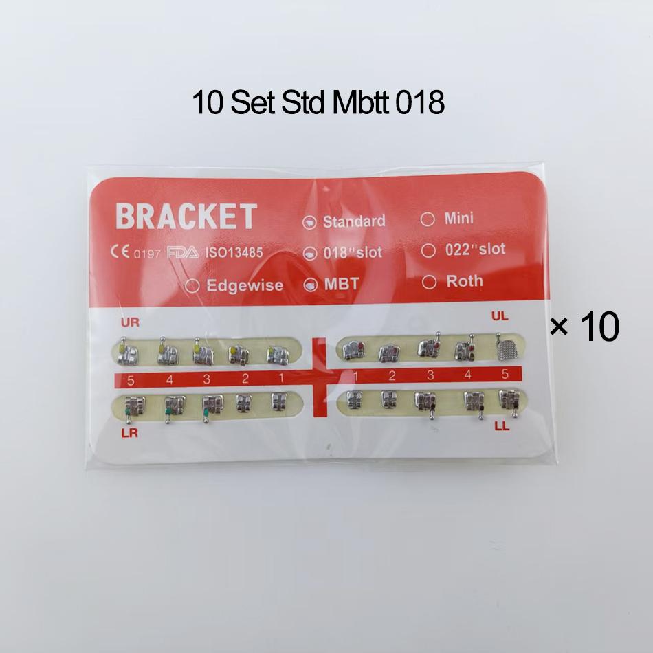 10er-Set kieferorthopädische Brackets, Mini-/Standardgröße, Mesh-Bracket, Zahnspange Roth/MBTt/Edgewise 022 018
