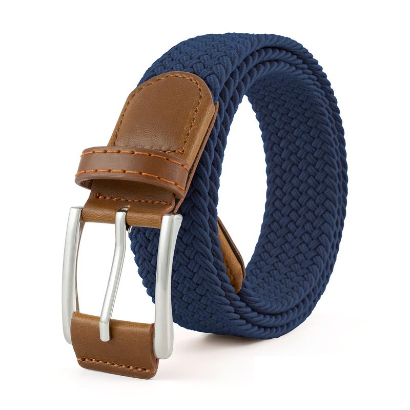 Cinto elástico masculino feminino cinto casual para jeans cinto trançado, fivela de aço