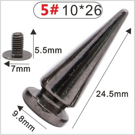 Punk Spike Alloy Bullet Rivet Horn Cone with Base Screw for Apparel, Bags, Shoes