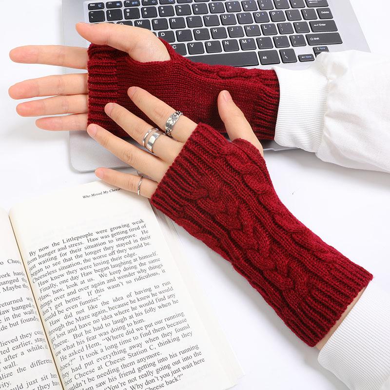 

Мужские и женские шерстяные перчатки без пальцев в корейском стиле - модные короткие перчатки осень/зима One Size малиновый