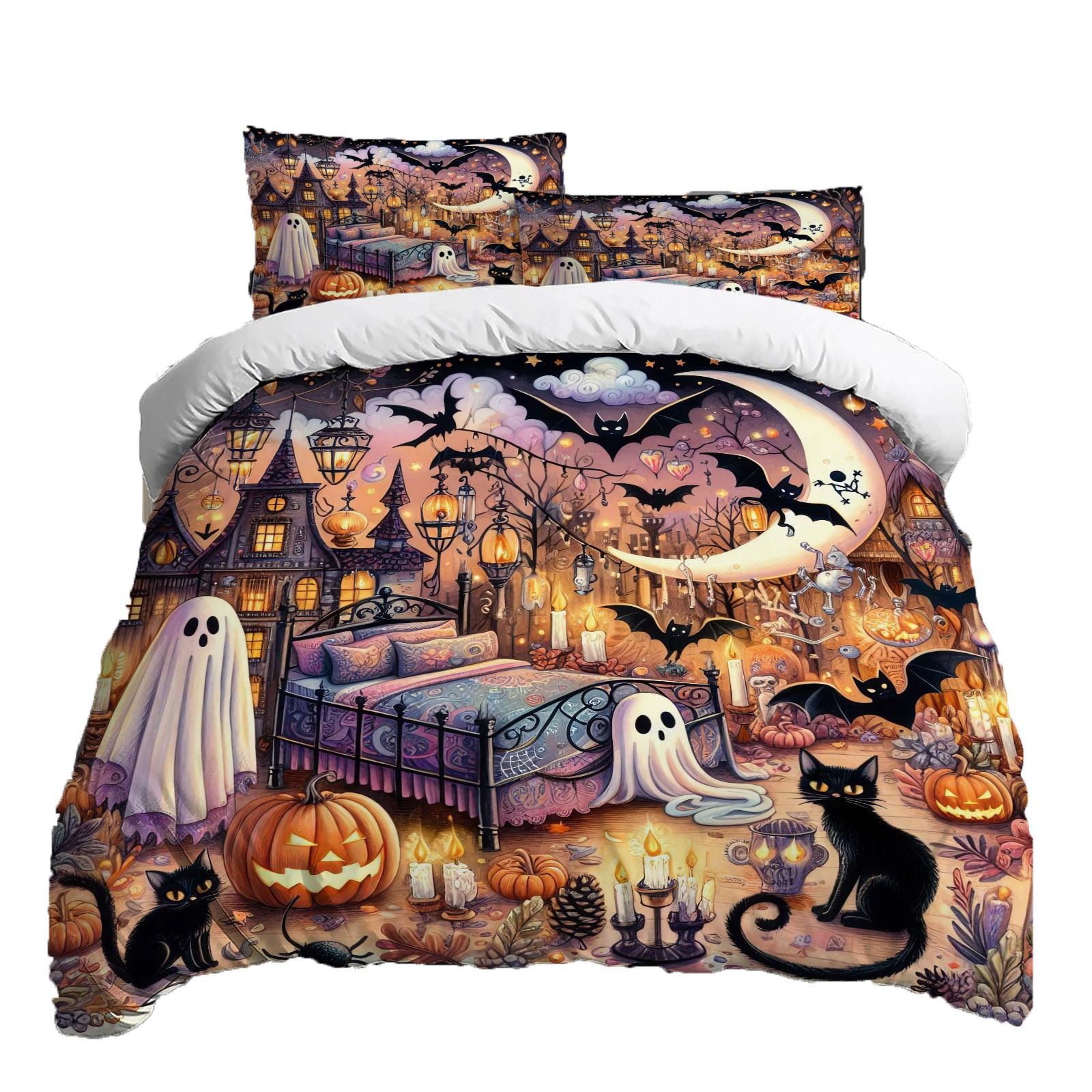 

Хэллоуин Комплект постельного белья из трех предметов Пододеяльник Наволочка Матовая ткань Утолщенный XS оранжевый