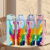 1 Stück Bunte Regenbogen-Tintenspritzer 750ml Farbige Kunststoff-Wasserflasche Auslaufsicherer Klappdeckel mit Strohhalm Für Sport, Büro, Zuhause