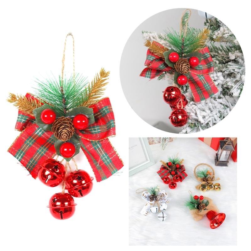 Christmas Bowknot with Bells for Christmas Tree Hanging Ornament Christmas Decoration Pendant Baubles Wedding Party Gift