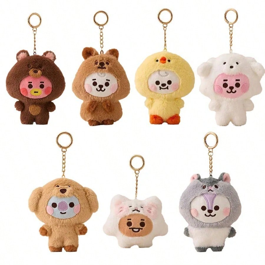 LINE FRIENDS BT21 Kpop Schattig Anime Pluche Speeltje Sleutelhanger 10cm Cartoon Bedeltje Tas Accessoire Schattig Cadeau voor Meisjes
