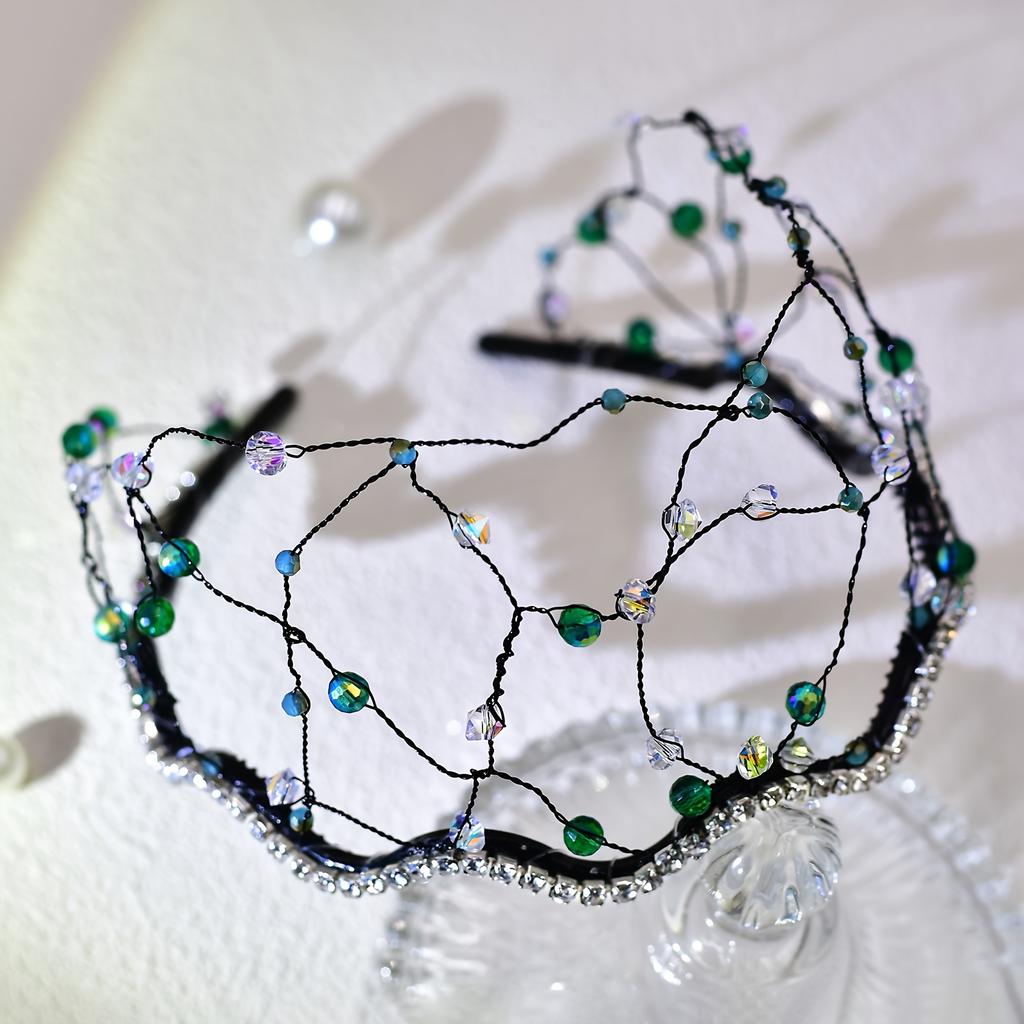 Bling Bling Rhinestone Decorative Wide Brimmed Head Band Net Hair Hoop Vintage Hair Accessories For Women And Girls