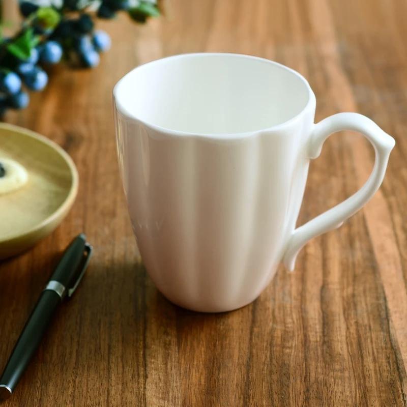 400ml Lovely Pure White Bone China Pumpkin Design Mugs Cups for Daily Coffee Tea Drinking Home Office Use