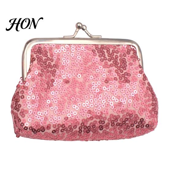 Card And Coin Organizer Women Purse, with Metal Hinge Kiss-lock Design, Lightweight Portable Elegant Wallet Mini Wallet, Sequined Glitter Vintage
