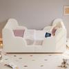 Children's Bed 90 X 200cm, Upholstered Bed, with Safety Rail, Night Light, USB Charging Port and Storage Compartments, Solid Wood Legs, Beige Bouclé