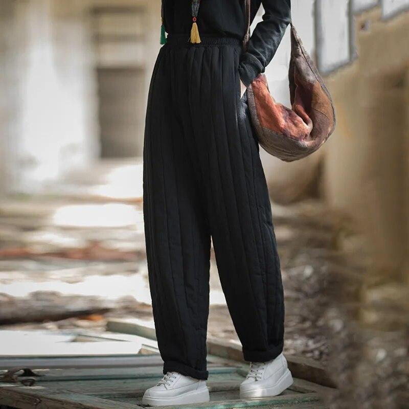 

Johnature женские винтажные плюс хлопковые теплые прямые брюки с эластичной резинкой на талии зимние брюки однотонные женские повседневные брюки One Size чёрный