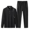 Men's Plus Size Long Sleeve Polo Shirt & Pants Set - Autumn/Winter Warmth for Middle-Aged