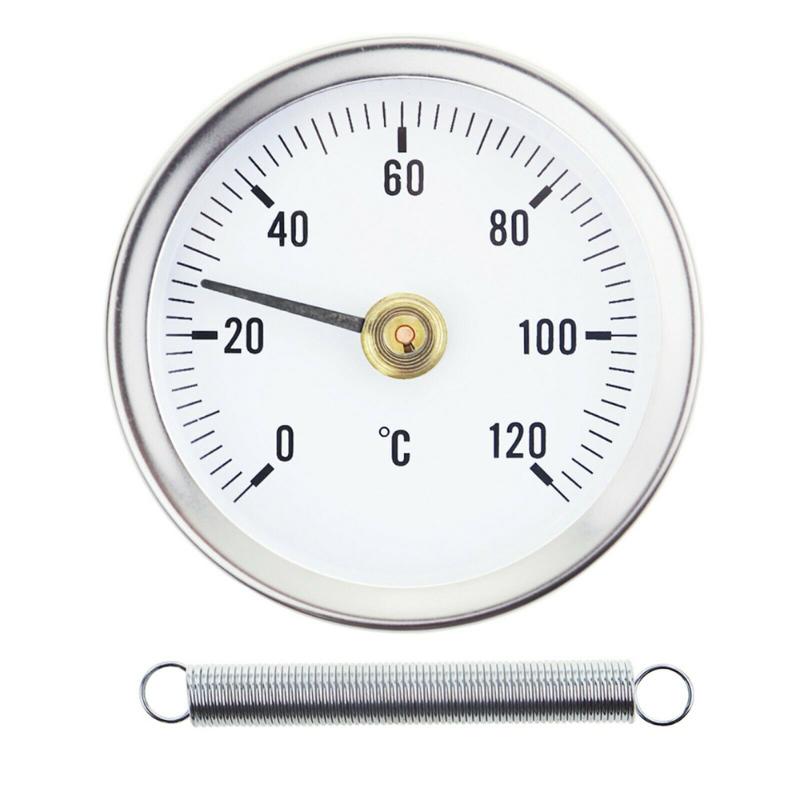 0-120℃ Stainless Steel Clamp-On Tube Thermometer On Tube Heating Spring 63Mm Metal Temperature Temp Gauge Spring Industrial Tool