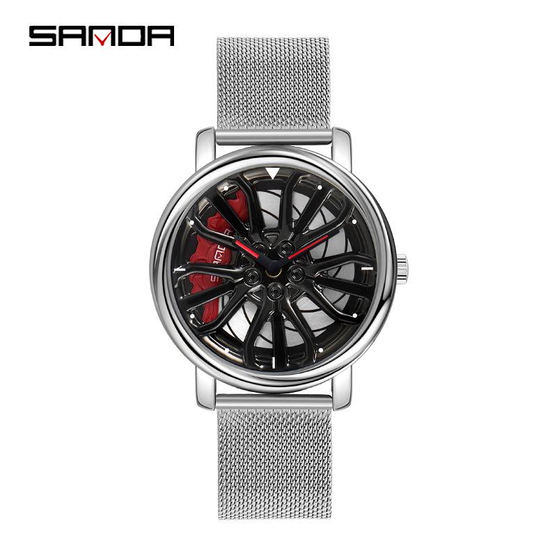 Sanda Men's Creative Rotating Quartz Wristwatch with Mesh Strap