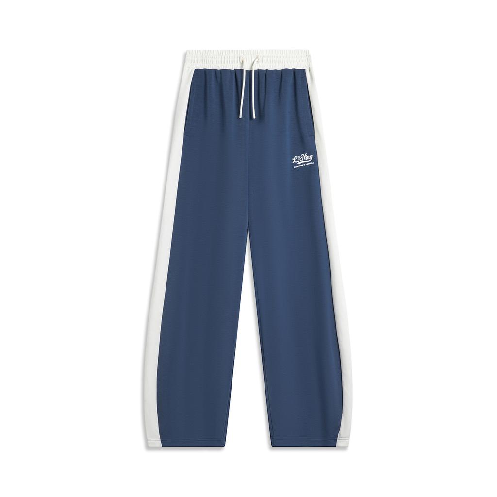 Li-Ning Sports Lifestyle Series Letter Casual Straight Leg Breathable Comfortable Knitted Sports Pants Women bottoms Deep-Navy AKLU568-2