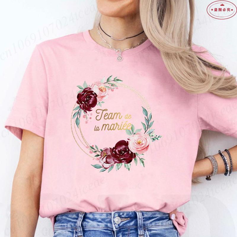 Französische Mädchen Hochzeit Team Braut T-Shirt Junggesellinnenabschied Tops für Frauen Kleidung Kurzärmelig Brautkranz Evjf T-Shirts