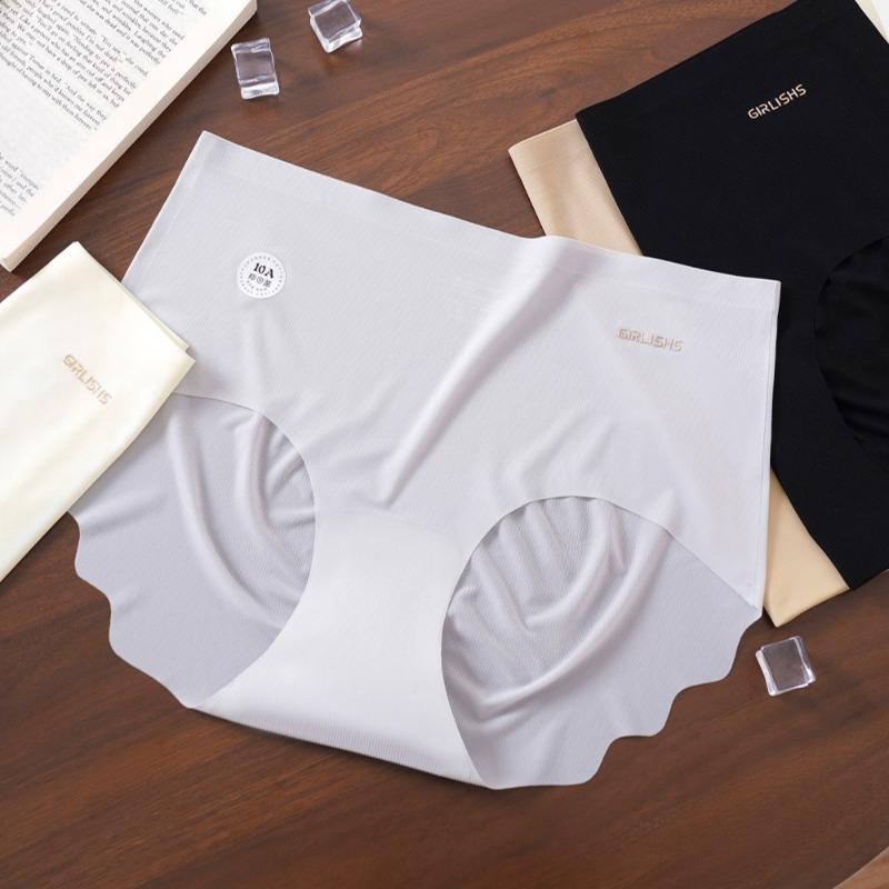 

Plus Size Lady Summer Invisible No Trace Ice Silk Antibacterial Extended Crotch Triangle Briefs 3XL сірий